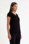 Women's Cotton Soft Textured Lycra Stretch Fabric Basic Black V-Neck T-Shirt - 6