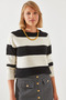 Women's Ecru Black Striped Sweater with Raglan Sleeves 20246190 - 4