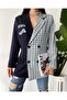 Navy Blue Plaid Patterned Design Premium Women's Jacket