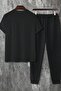 Bull Head Sweatpants T-Shirt - Black Jogger T-Shirt Sweatpants Set Oversized Crew Neck - 2