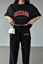 T-Shirt Sweatpants - Black Jogger T-Shirt Bottom Top Tracksuit Set Crew Neck - 4