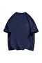 Vacation No 09 Help T-Shirt - Navy Blue Printed Oversize Crew Neck Short Sleeve Loose - 4