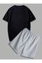 Dragon T-shirt Shorts - Black Gray Short T-Shirt Top and Bottom Set Printed Oversize Crew Neck - 2