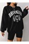 Brooklyn Tennis Ball Sweatshirt - Black Printed Oversize Ribbed Crew Neck - 5