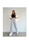 Women's Black Striped 2 Thread Wide Leg Sweatpants