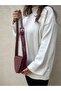 Women's Burgundy Cherry Red Matte Belt Strap Asymmetrical Cut Shoulder Bag Cranberry - 3