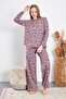 Women's Crew Neck Long Sleeve Flared Leg Pajama Set - 2