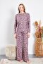 Women's Crew Neck Long Sleeve Flared Leg Pajama Set - 7