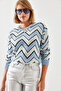 Women's Baby Blue Jacquard Sweater 20246207 - 5