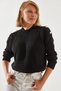 Women's Black Shoulder Button Detailed Thessaloniki Knitted Sweater 20246210 - 2