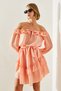 Women's Salmon Madonna Collar Tie Skirt Ruffle Half Sleeve Mini Dress 22168 60251623 - 3