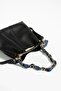 Women's Black Scarf and Chain Accessory Soft Leather 3-Compartment Handbag and Shoulder Bag - 5
