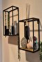 Decorative 2-Piece Cube Set Black Metal Wall Shelf Bookshelf Planter Wooden Table 15 Kg Load Capacity - 2