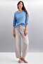 Basıl Women's 100% Organic Cotton Crew Neck Oversize Fit Long Sleeve Indigo T-Shirt - 4
