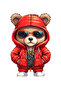 Cool Teddy Bear with Red Coat Sticker Car, Motorcycle, Helmet, Laptop, Glass Sticker 14X12 cm