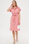 Women's Pink Waist Belt Short Sleeve Shirt Dress Arm-19Y 001068