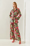 Women's Pink Belt Detailed Palazzo Trousers Patterned Bottom-Top Set 21255 60251654 - 4
