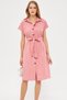 Women's Pink Waist Belt Short Sleeve Shirt Dress Arm-19Y 001068 - 4