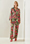 Women's Pink Belt Detailed Palazzo Trousers Patterned Bottom-Top Set 21255 60251654 - 6
