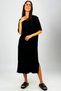 Women's Wrapped Fabric Slit Oversize Short Sleeve Crew Neck Midi Length Dress Black