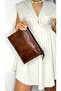 100% Real Leather Handmade Clucth Portfolio Bag Zippered Single Compartment Women's Men's Unisex Hand Bag