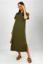 Women's Wrapped Fabric Slit Oversize Short Sleeve Crew Neck Midi Dress Green