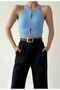 Women's Front Collar Detail Slit Design Trendy Blouse Standard - 2
