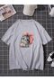 Oversize Unisex Gray Cute Little Cat Printed T-shirt