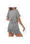 Women's Gray Figure Heart Printed Oversize Shorts T-Shirt Set - 2