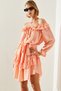 Women's Salmon Madonna Collar Tie Skirt Ruffle Half Sleeve Mini Dress 22168 60251623 - 5