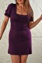 Women's Elastic Sleeve Square Neck Knitted Viscose Mini Dress - 7