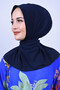 Snap Fastener Bonnet Hijab Swimsuit Top Matching Sea and Pool Bonnet Hijab Navy Blue - 3
