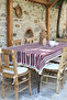 Cotton Lace Knitted Tablecloth with Tassels in Brick Color
