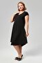 Plus Size V-Neck Short Sleeve Woven Viscon Comfort Dress Plain Black - 7