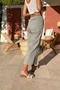 Black Linen Capri Pants - Elastic Waist, Pocket and Slit Bst3404 - 2