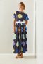 Women's Navy Blue Elastic Waist Pleated Skirt Floral Patterned Top and Bottom Set 2097 60251668 - 4