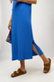 Cobalt Blue Midi Dress - Wrapped Fabric, Crew Neck, Slit Detail, Short Sleeve - 7