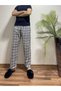Men's Pocketless Plaid Patterned Pajama Bottoms Sweatpants Sup Navy Blue White