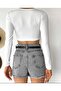 Women's Long Sleeve V-Neck Crop Blouse Blz7249 - 2