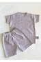 Baby Pajama Set Short Sleeve Shorts Pink Line Pattern Printed Grimelange Newborn Children's Pajamas - 2