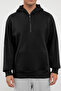 Siyah Oversize/Geniş Kesim Fermuarlı Kapüşonlu İçi Polarlı Basic Sweatshirt TMNAW25SW00050 - 4