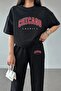 T-Shirt Sweatpants - Black Jogger T-Shirt Bottom Top Tracksuit Set Crew Neck - 3