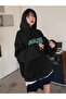سويت شيرت جميل - هوديي بشريط أسود مطبوع كبير الحجم - 5