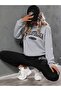 California W.C Gray Sweatshirt Black Jogger - Bottom Top Tracksuit Set Oversize Crew Neck