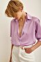 Women's Purple Color V-Neck Loose Fit Straight Basic Premium Satin Fabric Shirt Cn100951