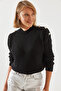 Women's Black Shoulder Button Detailed Thessaloniki Knitted Sweater 20246210 - 4