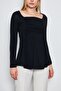 Women's Viscose Square Collar Front Gathered Long Sleeve Tunic - 2