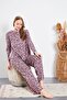 Women's Crew Neck Long Sleeve Flared Leg Pajama Set - 3