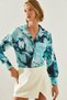 Women's Mint Green Satin Textured Marble Patterned Shirt 22239 60251643 - 2