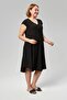 Plus Size V-Neck Short Sleeve Woven Viscon Comfort Dress Plain Black - 8